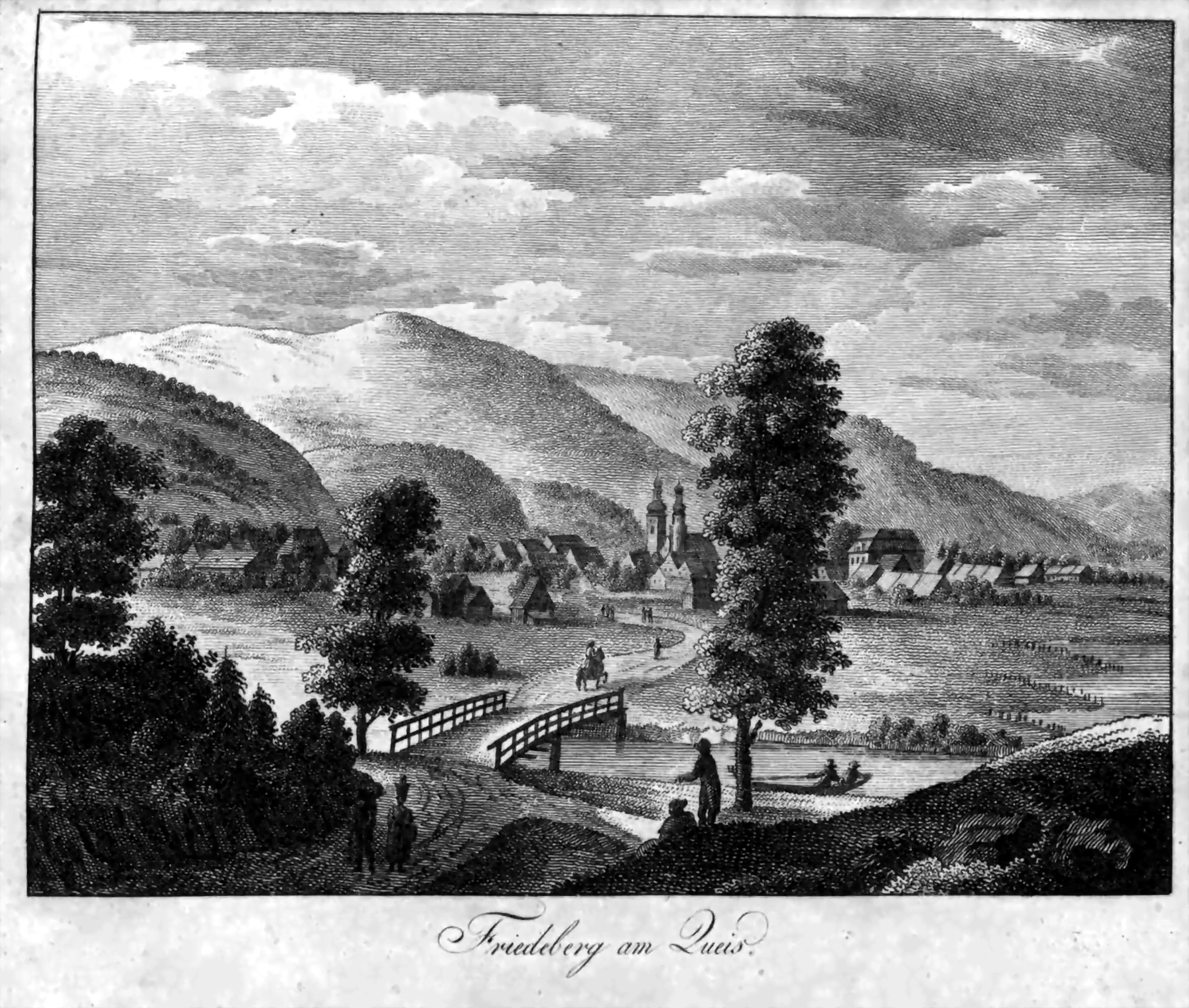 Widok Mirska z Góry Marcowej na przełomie XVIII i XIX wieku